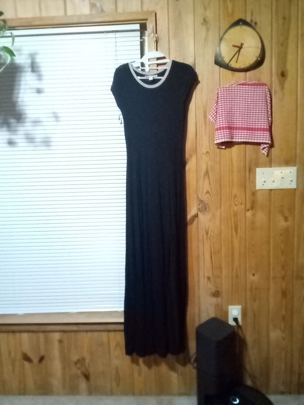 Michael Kors Short Sleeve Floor Length XS Black Dress With Slit & Gold Neckline